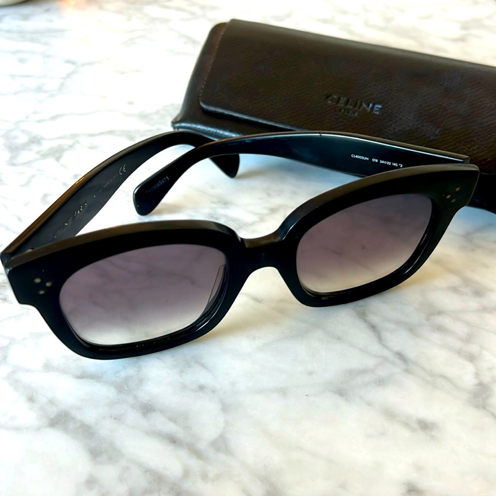 CELINE 54mm Square Sunglasses in Black/Smoke